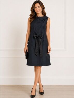 ECI New York Blue Sleeveless Dress Silk Blend Draped Cowl Neck Tie Waist Size 12